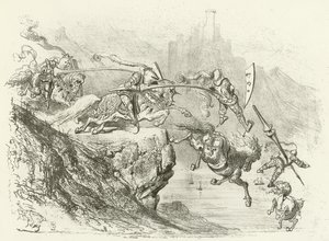 Ridder Errantry in de 12e eeuw (gravure) door Gustave Dore